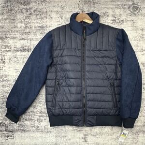 NWT Robert Graham Quilted Bomber Jacket Navy Blue Men's Med RGF24R07 MSRP $298